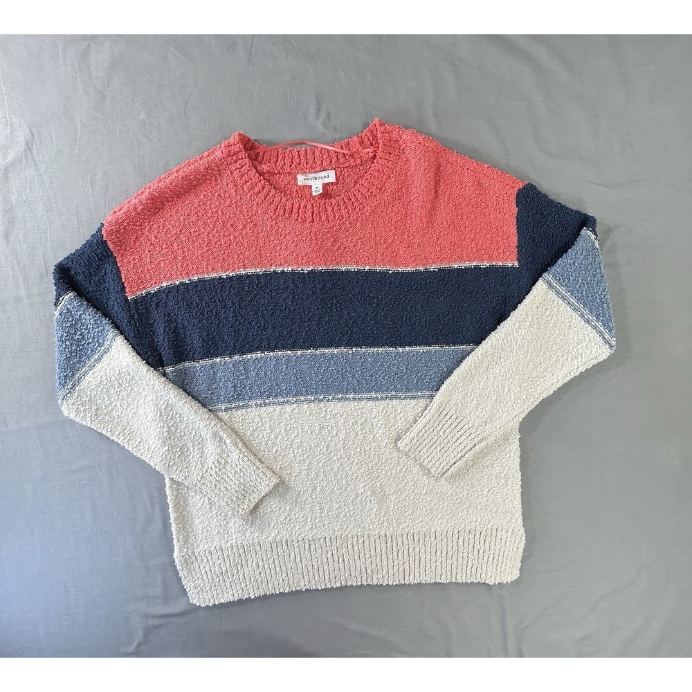 Westbound textured multi-stripe crewneck sweater Women's Medium NEW Grandmacore